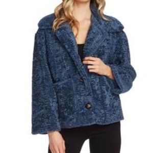 Vince Camuto Faux-Fur Button Coat Waterscape Blue XS New